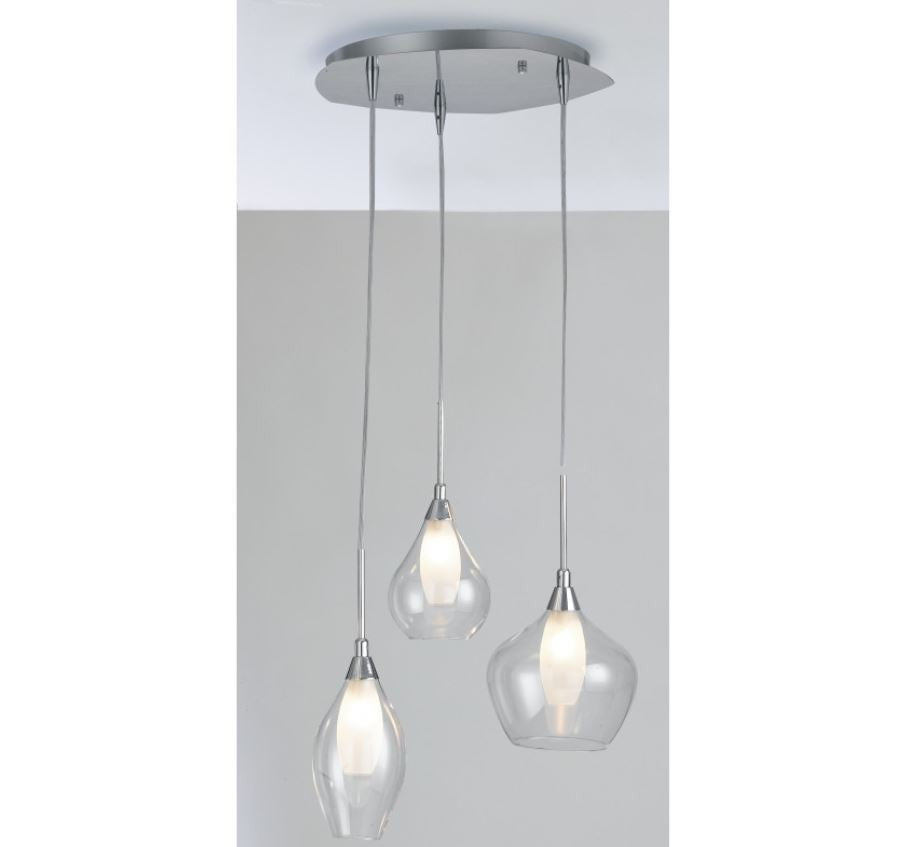 Sospensione in vetro trasparente e bianco satinato struttura in metallo cromo 3XG9 non incl. SKYLINE/S3 Sospensione in vetro trasparente e bianco satinato struttura in metallo cromo 3XG9 non incl. SKYLINE/S3